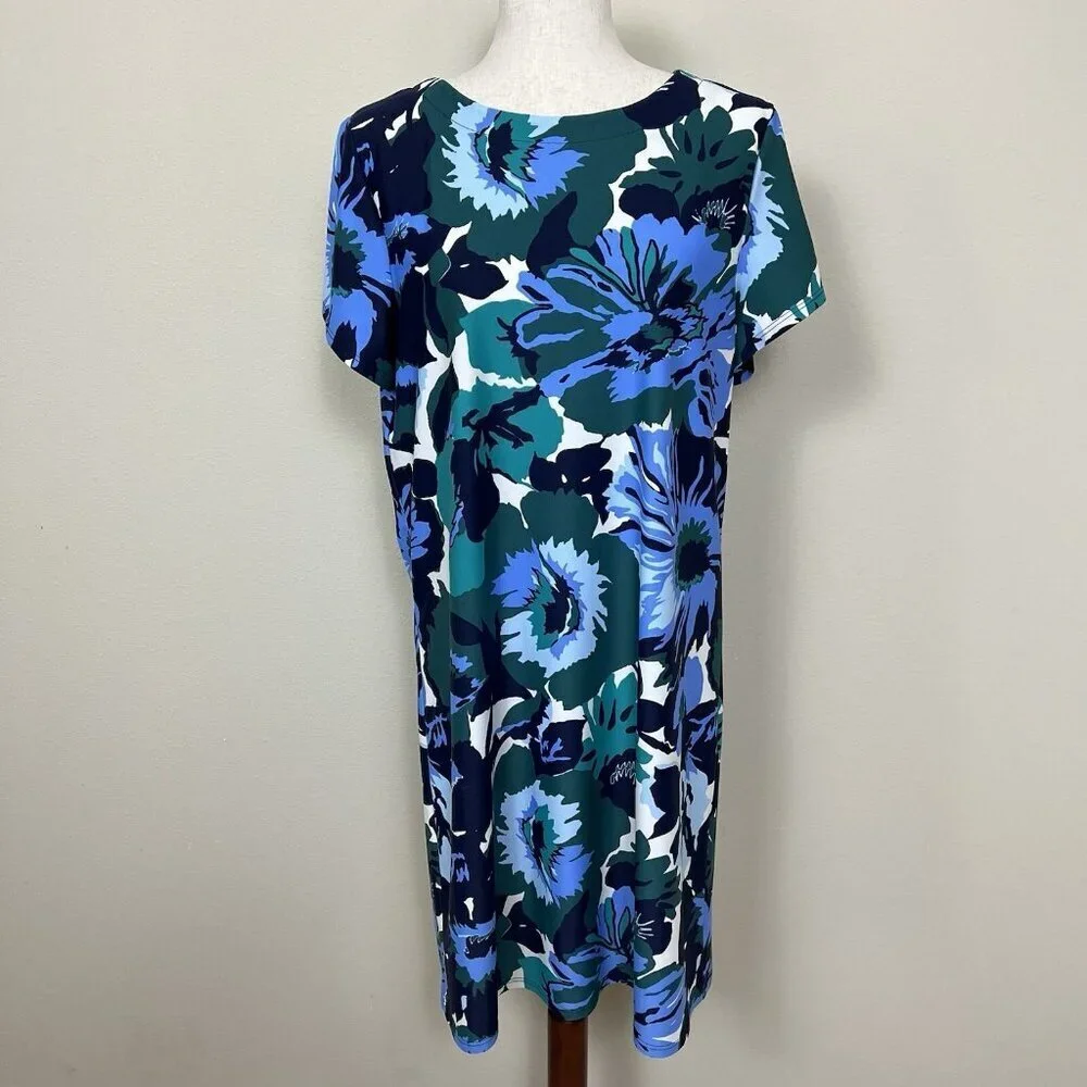 Jude Connally Ella Dress Size Large Jude Cloth Floral Nylon Stretch Short Sleeve - Picture 3 of 15